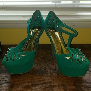 Teal suede platform spiked heels sz 10